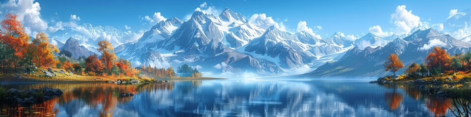 16K Ultra Resolution Wallpaper, mountains and lake - obrazy, fototapety, plakaty