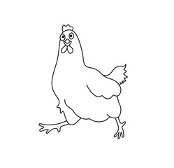 Vector isolated one single cute cartoon funny walking running chicken bird colorless black and white contour line easy drawing