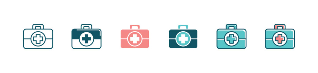 Obraz premium first aid box icon set medical kit emergency bag health care vector illustration for web and app
