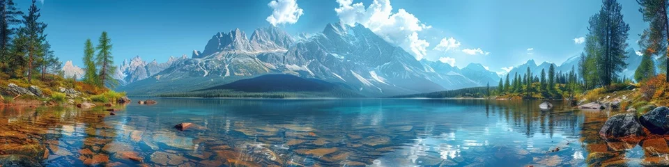 Foto op Plexiglas 16K Ultra Resolution Wallpaper, mountains and lake © Artem