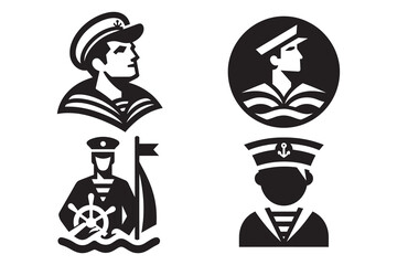 set of ship captain badge. Vector graphics. minimalistic icon style, sailor icon, cabin boys