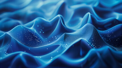Abstract blue background with sparkling sparkles and soft flowing waves. Surface with convex shapes for design.