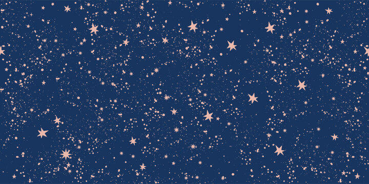 Seamless celestial pattern with stars on a blue background, magical ornament for tarot cards, astrology cards, zodiac. Modern Vector illustration.