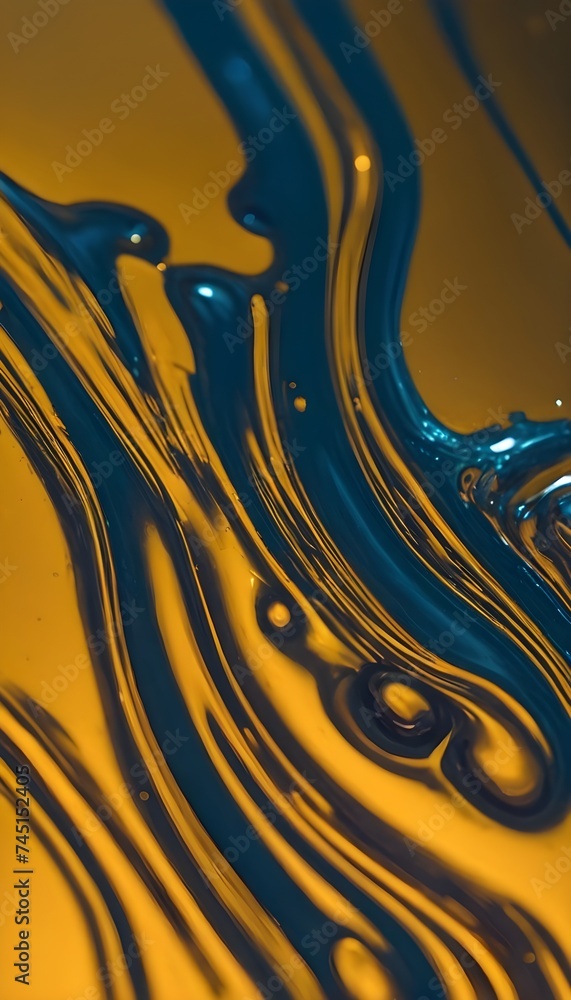 Wall mural abstract background texture of oil or petrol liquid flow, liquid metal close-up.