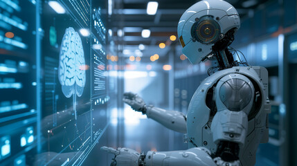 Fototapeta premium AI Robot in Healthcare: Integration of AI robots in Healthcare for Improved Diagnosis. AI Healthcare Concept.