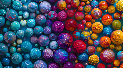 Fototapeta na wymiar A visually striking image of vibrant color balls arranged in an abstract art composition, capturing the vibrant energy and dynamic movement of the arrangement in stunning high definition detail