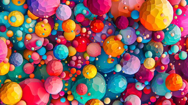 A visually striking image of vibrant color balls arranged in an abstract art composition, capturing the vibrant energy and dynamic movement of the arrangement in stunning high definition detail