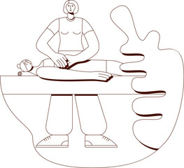 Abdominal massage treatment by professional therapist in spa. Contour drawing. Isolated vector illustration.