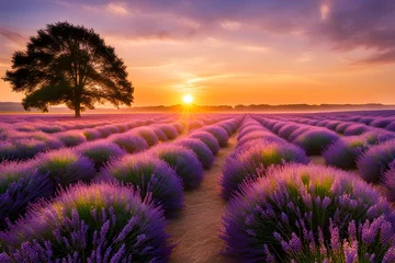 Fotobehang The landscape of lavender blooms in a field © RORON