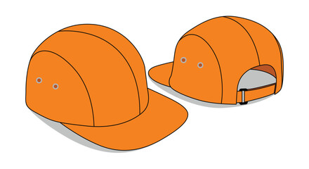 Orange 4 Panel Cap Cap Template On White Background, Vector File
