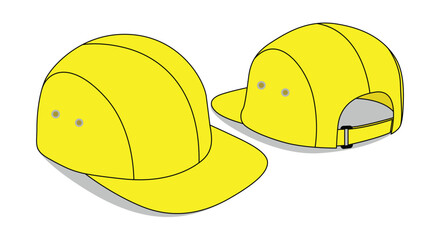 Yellow 4 Panel Cap Template on White Background, Vector File