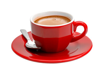 small coffee cup with a red plate on a transparent background