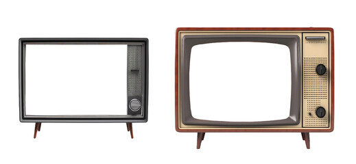 realistic retro striped screen tv frames on a transparent background