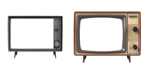 realistic retro striped screen tv frames on a transparent background