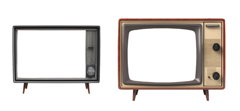 realistic retro striped screen tv frames on a transparent background