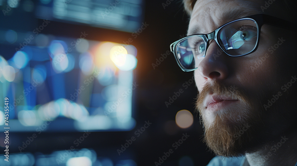 Poster software developer working on a project in tech company, portrait of a young software engineer or da
