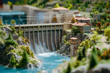 Fotobehang hydroelectric power station, dam on the river, model © Sergei