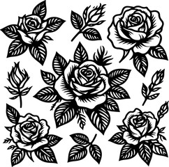 Roses black outline vector illustration minimalism style.