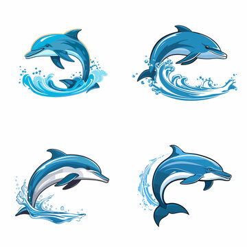 Dolphin (Dolphin Jumping in Waves). simple minimalist isolated in white background vector illustration