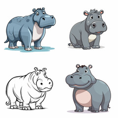 Hippo (Hippopotamus Cartoon). simple minimalist isolated in white background vector illustration