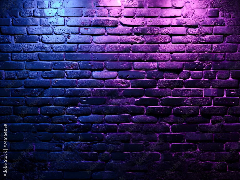 Poster saturated blue and violet hues on a wet brick surface under ambient lighting. artistic backdrop conc