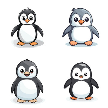 Penguin (Happy Penguin Cartoon). simple minimalist isolated in white background vector illustration