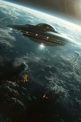 Fototapeta premium A giant alien craft invading Earth. Generative AI.