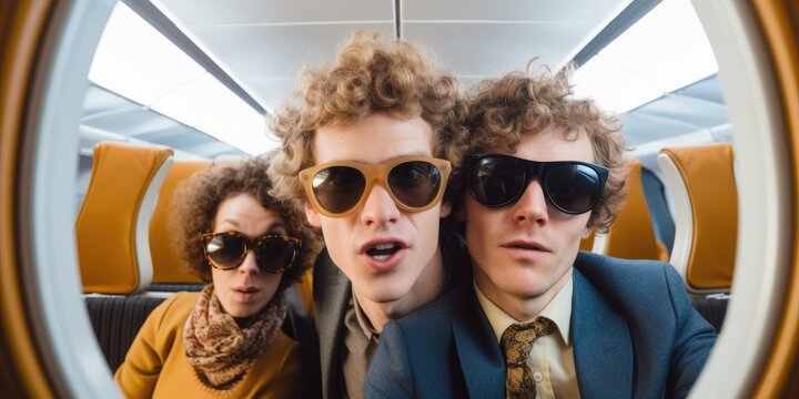 Amidst their summer travels, a cheerful couple immortalizes their happiness with a selfie taken inside the airplane