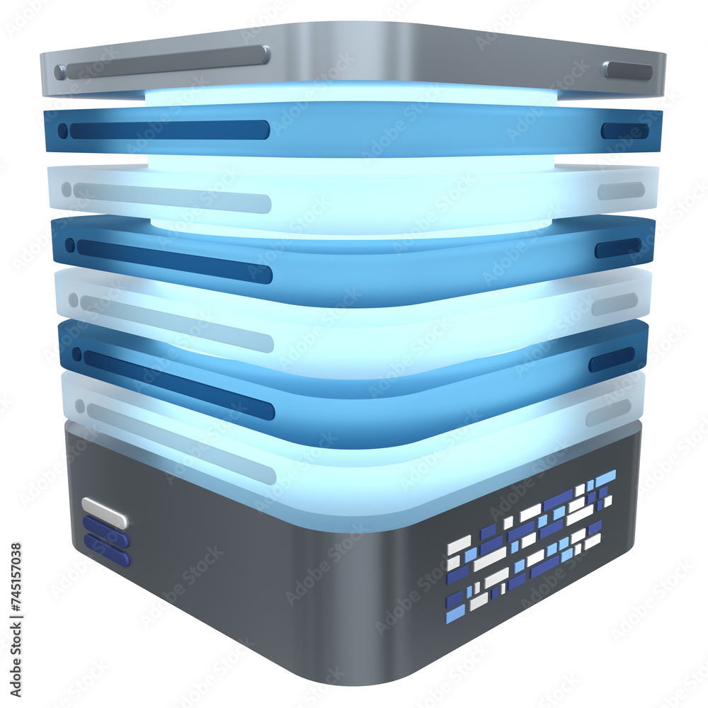 Poster 3d server icon. glowing server. computer server 3d render icon. cloud computing. 3d render illustrat