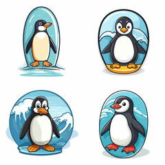 Fototapeta premium Penguin (Penguin with Surfboard). simple minimalist isolated in white background vector illustration