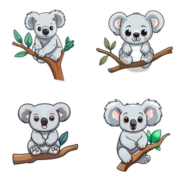 Koala (Koala Hanging from a Branch). simple minimalist isolated in white background vector illustration