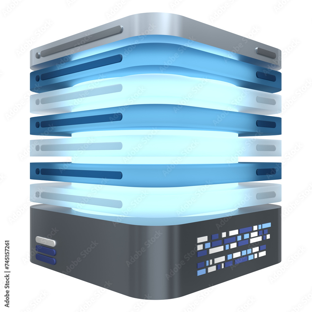 Poster 3d server icon. glowing server. computer server 3d render icon. cloud computing. 3d render illustrat