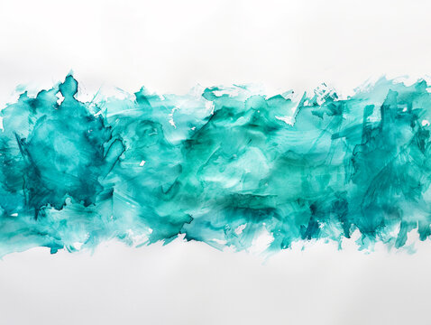 Teal watercolor landscape with abstract mountains, tranquil nature theme. Generative AI