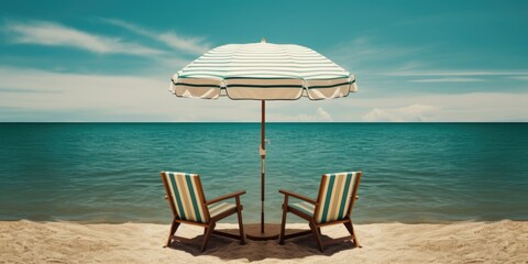 In the glow of the sun, beach umbrellas shade chairs, inviting holidaymakers to bask in leisure and joy