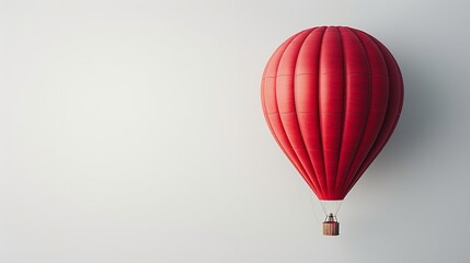 A hot-air balloon in a fiery red over a white setting and big barren space, Generative AI.