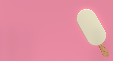 Vanilla ice cream bar. Ice cream dessert with a popsicle stick. Vanilla ice cream. 3D rendering