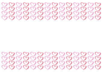 水彩のピンクのハートが並んだフレームイラスト	
