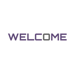 Fototapeta premium Welcome. purple text, lettering, on white background Card banner design. Vector 