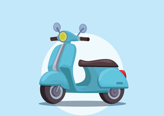 Cute classic blue scooter side view