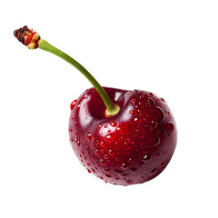 Red cherry with stem PNG. Red cherries PNG. Wild red cherry isolated. Cherry with a steam and a leaf PNG