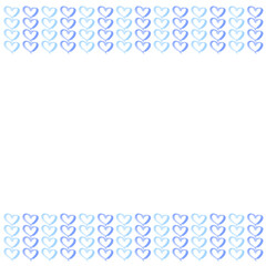 水彩のブルーのハートが並んだフレームイラスト