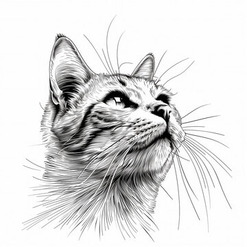 dessin d'une t&ecirc;te de chat au crayon - fond blanc