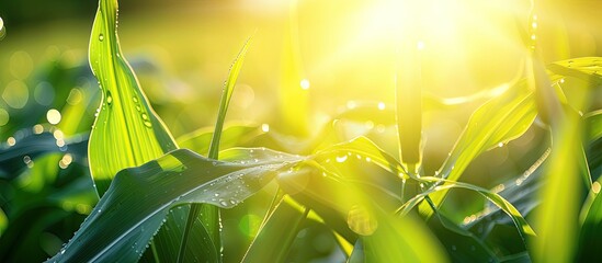 The sunlight shines through the vibrant green leaves of a plant, creating a beautiful pattern of light and shadows on the foliage.