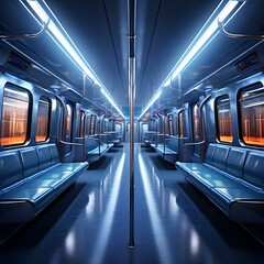 Render of interior of subway train - obrazy, fototapety, plakaty