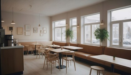 Fototapeta na wymiar Modern Scandinavian Cafe Interior Design
