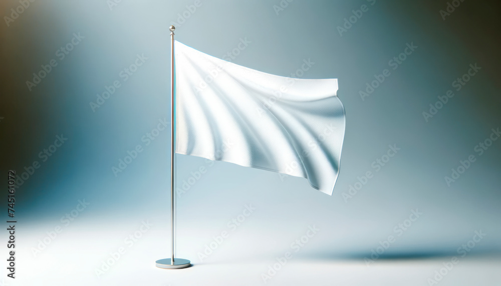 Poster realistic white flag mockup on light blue gradient, 3d rendering, simplicity concept. generative ai