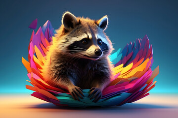 a raccoon with an abstract background theme
