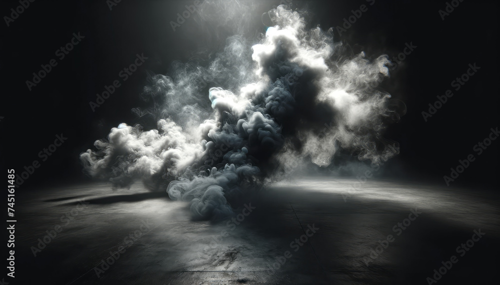 Poster ethereal smoke cloud formation on dark concrete floor. abstract and design concept. generative ai