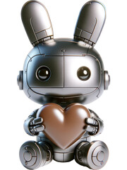 Obraz na płótnie Canvas 3D character Robot bunny holding Sci-fi chocolate heart shape isolated illustration