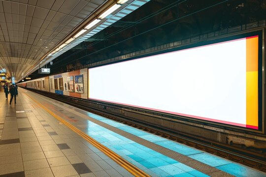 Railway station with a blank billboard. Ai generative